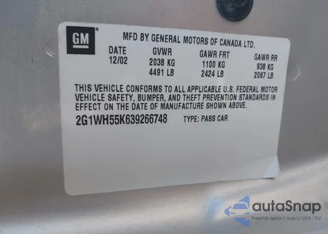 2003 Chevrolet Impala Ls из США, поврежденный, VIN 2G1WH55K639266748